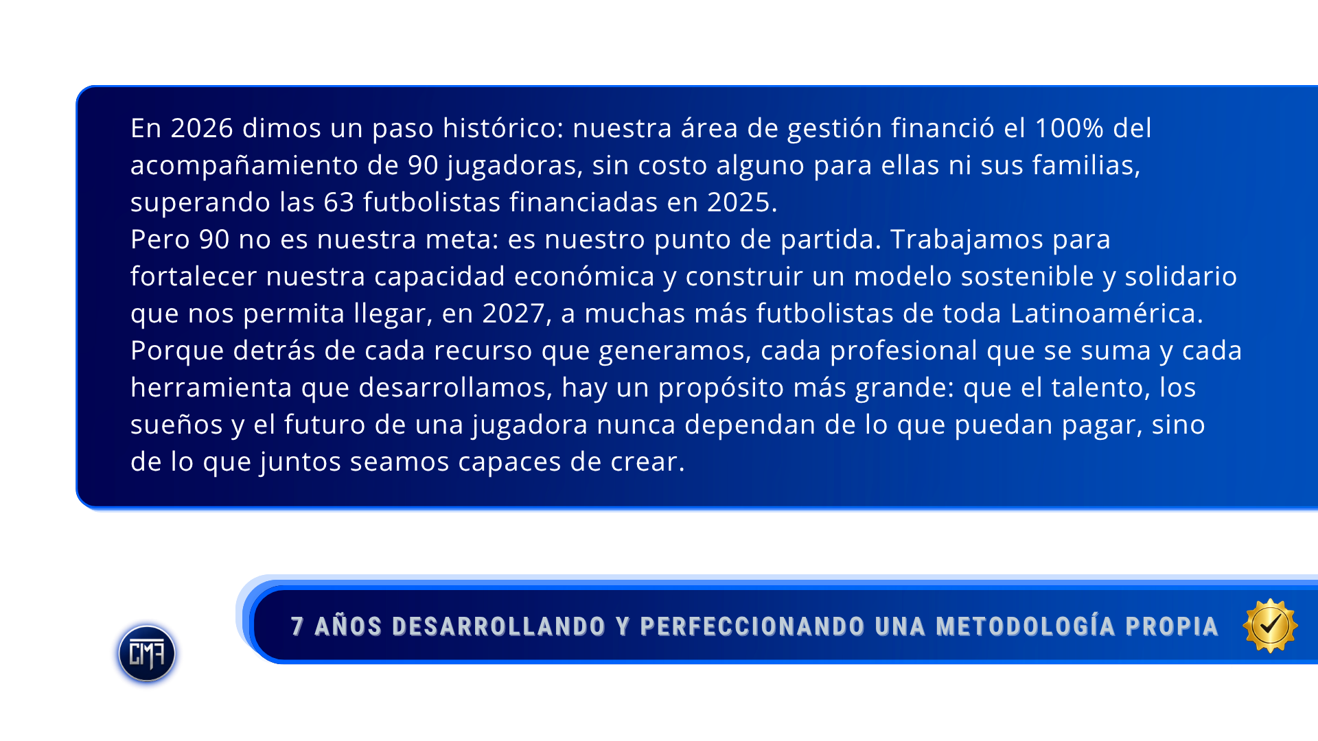 En 2026 financiamos el 100% del acompañamiento de 90 jugadoras